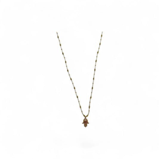 White Hamsa Hand Necklace