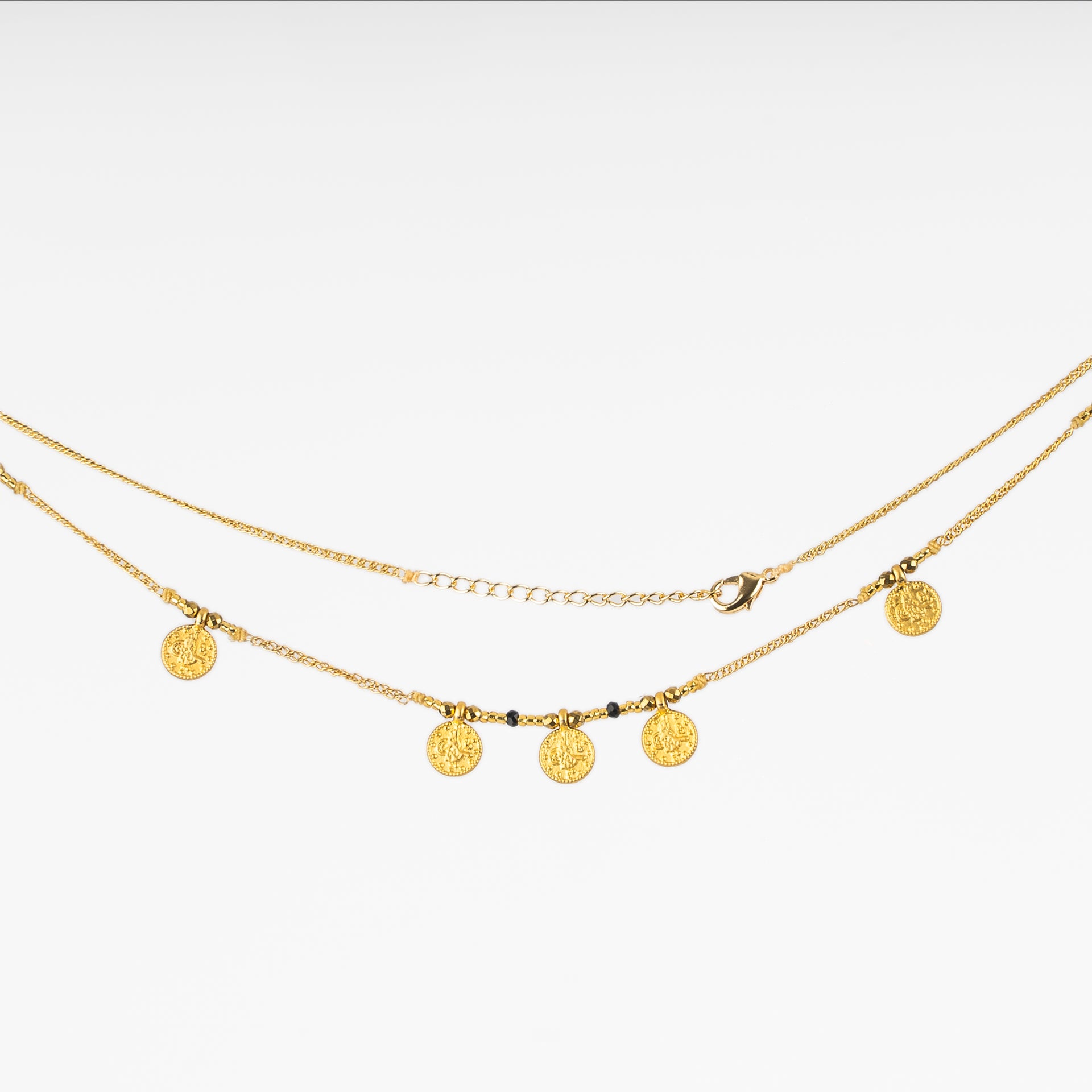Gold Medals Black Necklace