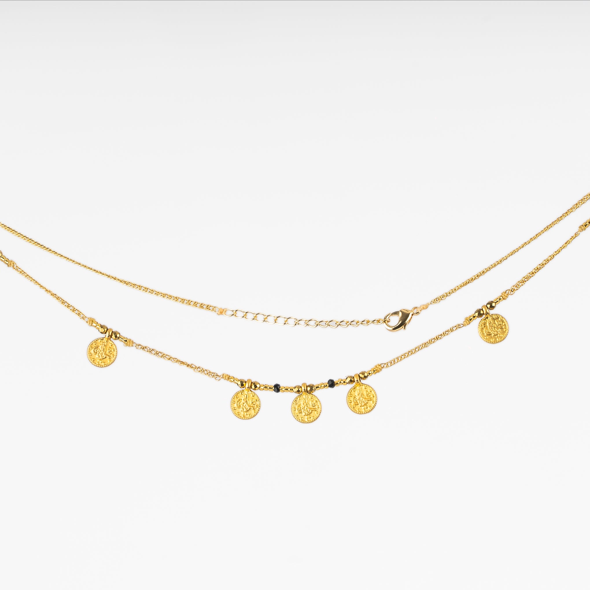 Gold Medals Black Necklace